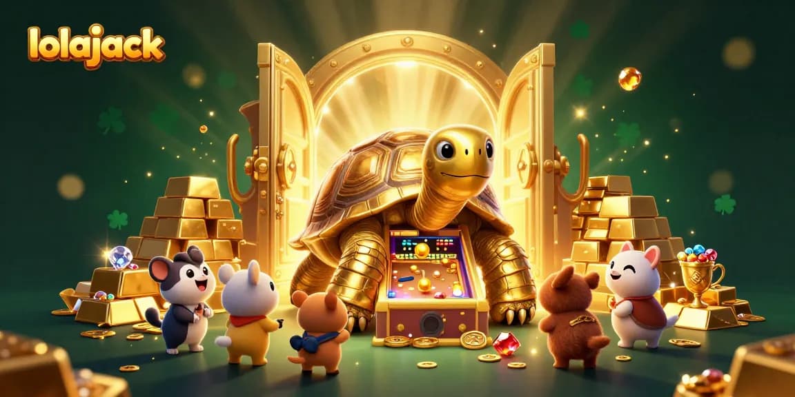 Experience winning excitement with lolajack's vibrant 3D casino scene featuring a playful golden tortoise.