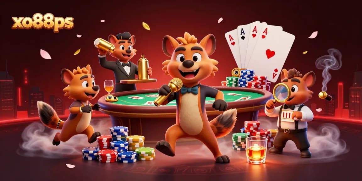 Experience unforgettable fun at xo88ps casino with vibrant hyena characters and casino elements.