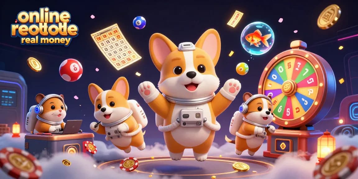 Experience thrilling online roulette real money action with a floating 3D cartoon scene of playful characters.