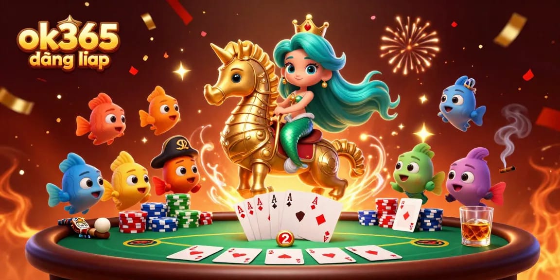 Experience the thrills of ok365 đăng nhập as a mermaid princess wins big at the poker table in a vibrant 3D casino.