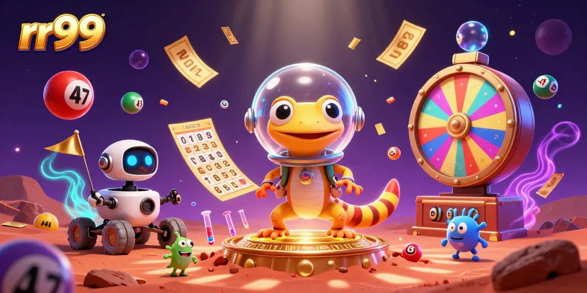Experience the thrill of rr99 lottery with vibrant scenes of celebration and winning elements.