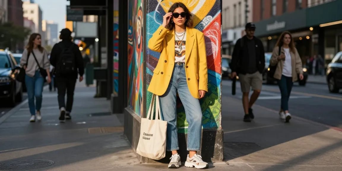 Fashion tips showcased by a stylish young woman in an urban setting, emphasizing individuality and creativity.