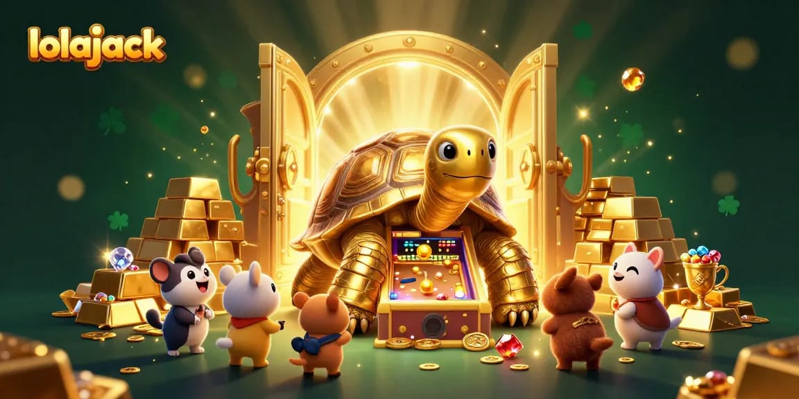 Experience winning excitement with lolajack's vibrant 3D casino scene featuring a playful golden tortoise.