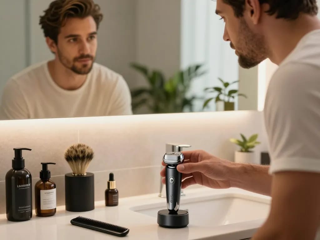 Laifen shaver showcased in a modern grooming scene, highlighting its sleek design and advanced technology.
