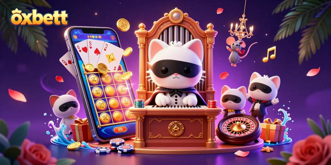 Experience the excitement of oxbett with this engaging 3D casino scene featuring vibrant gaming elements.
