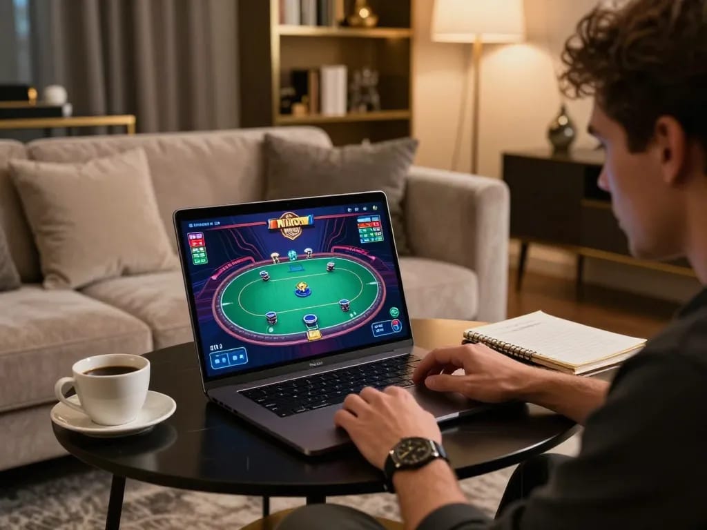rokok88 daftar online gaming scene with a player engaged in strategic poker betting