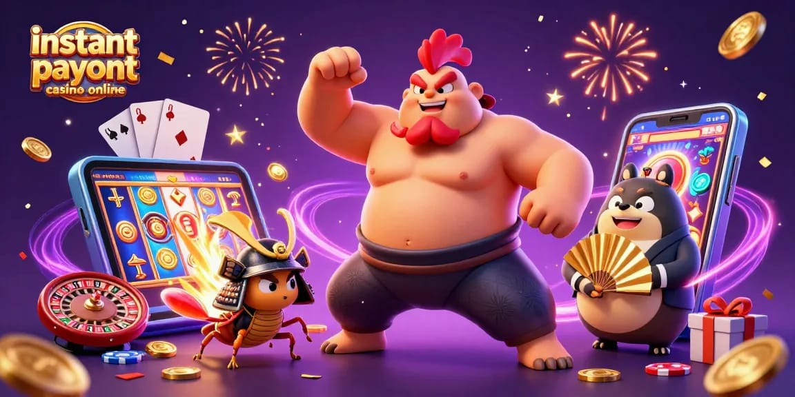 Engage with the instant payout casino online scene featuring dynamic characters and gaming elements.