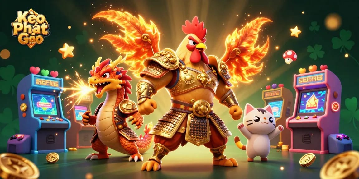 Engage with Kèo Phạt Góc in an exciting 3D illustration featuring dynamic casino characters and gaming elements.