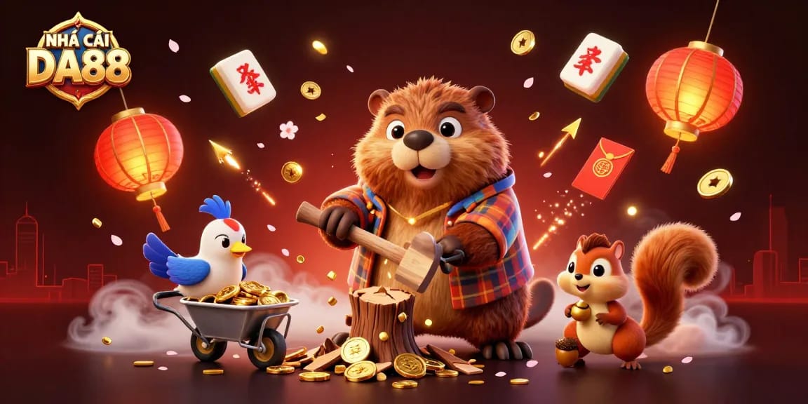 Engage in thrilling gameplay at NHÀ CÁI DA88 with vibrant casino elements and animated characters.