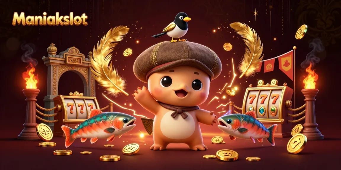 Spin the reels with Maniakslot as cartoon characters bring a vibrant casino scene to life.