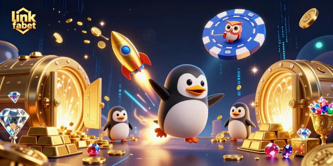 Experience thrilling gameplay with link fabet as the golden penguin blasts through a dazzling casino cosmos.