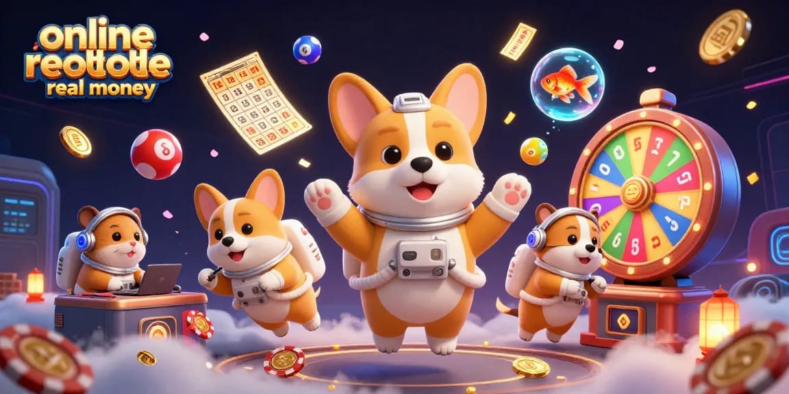 Experience thrilling online roulette real money action with a floating 3D cartoon scene of playful characters.