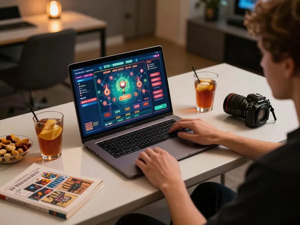 Lu 88 player enjoying an online casino experience with vibrant interface and strategic notes.