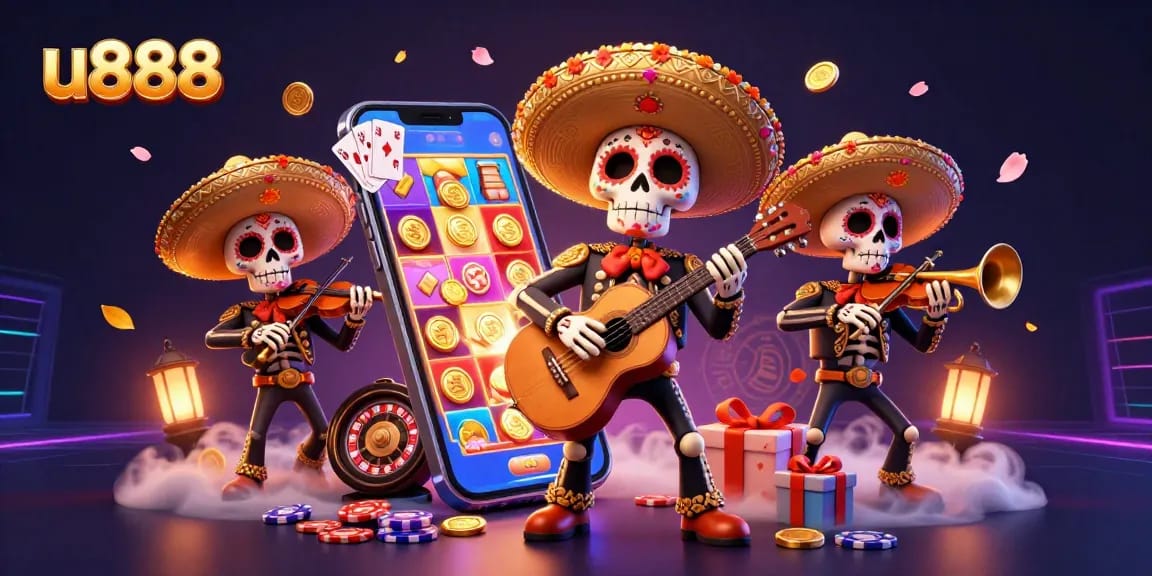 Spin the reels and celebrate with the u888 mariachi band in this vibrant casino scene.