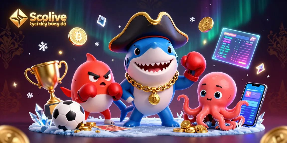 Experience Socolive trực tiếp bóng đá with dynamic action from a pirate shark, pufferfish, and octopus in an engaging environment.