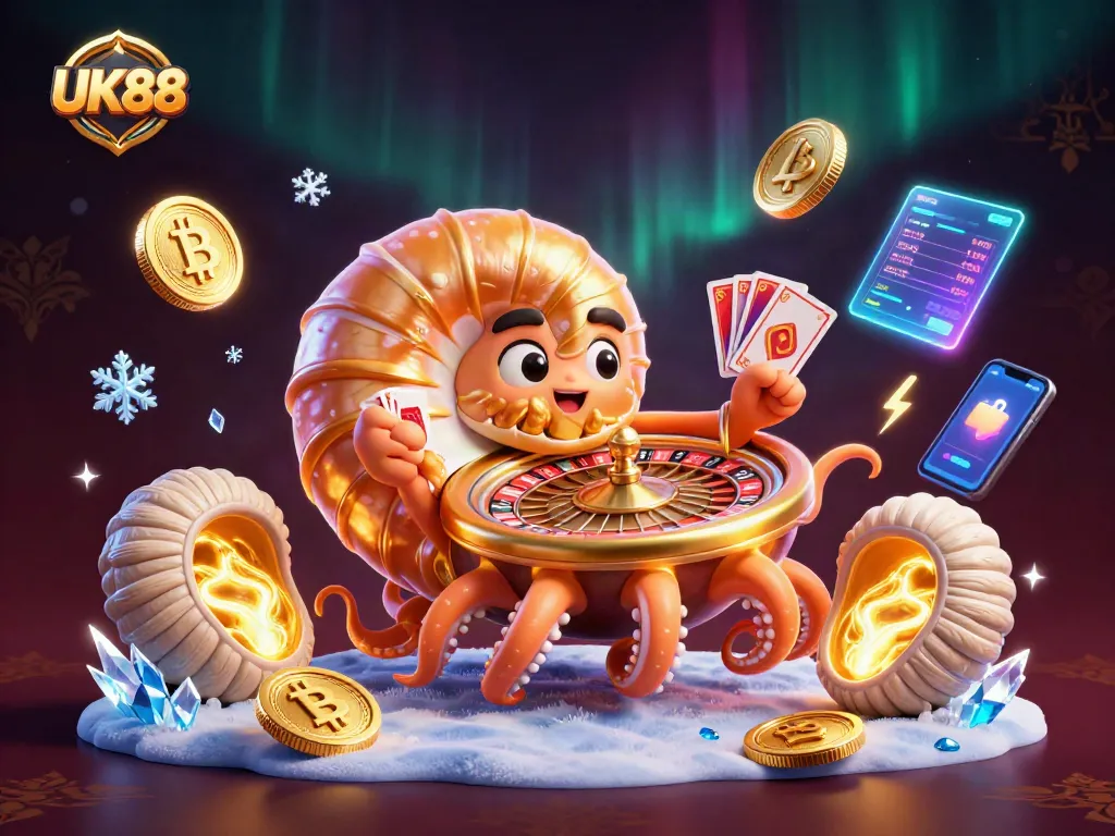 Experience thrilling gameplay at UK88 with a vibrant casino scene filled with crypto elements.