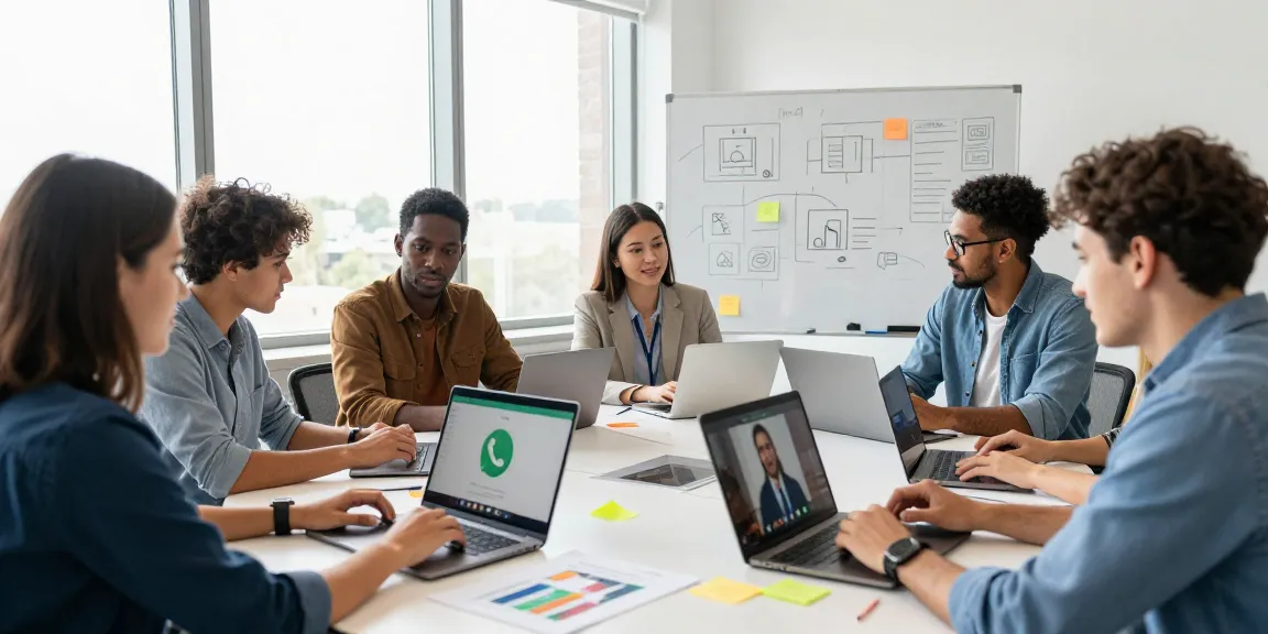 Collaboration on WhatsApp網頁版 interface in a modern office setting