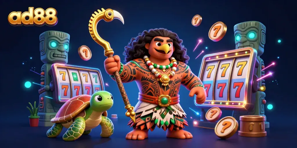 Experience the thrill of ad88 with vibrant slot action and characters in a dynamic casino atmosphere.