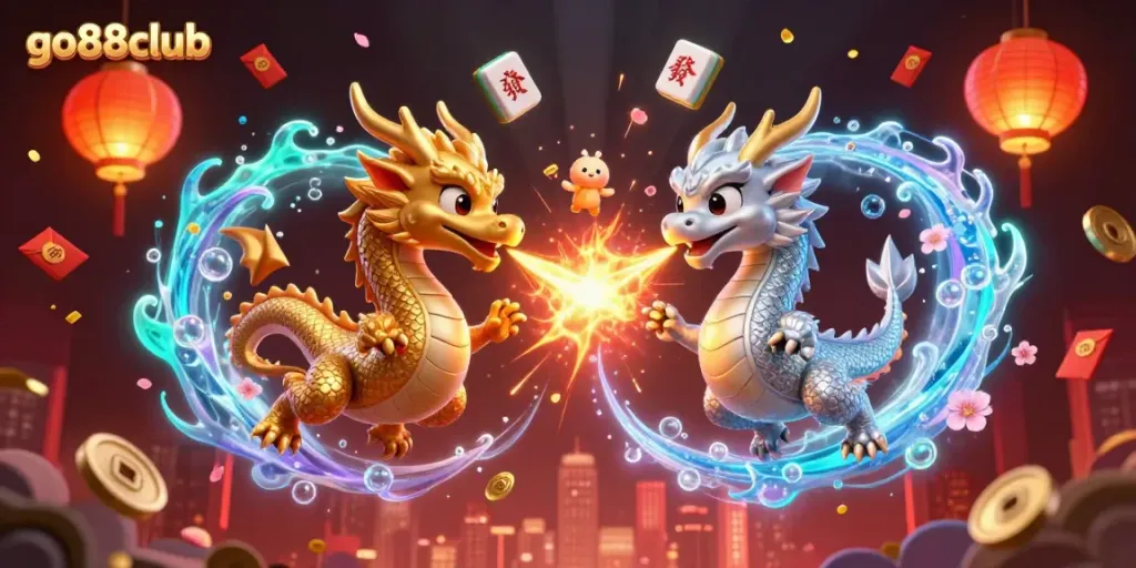 Engage with go88club's thrilling gameplay, featuring glowing dragons and festive elements in a vibrant casino scene.