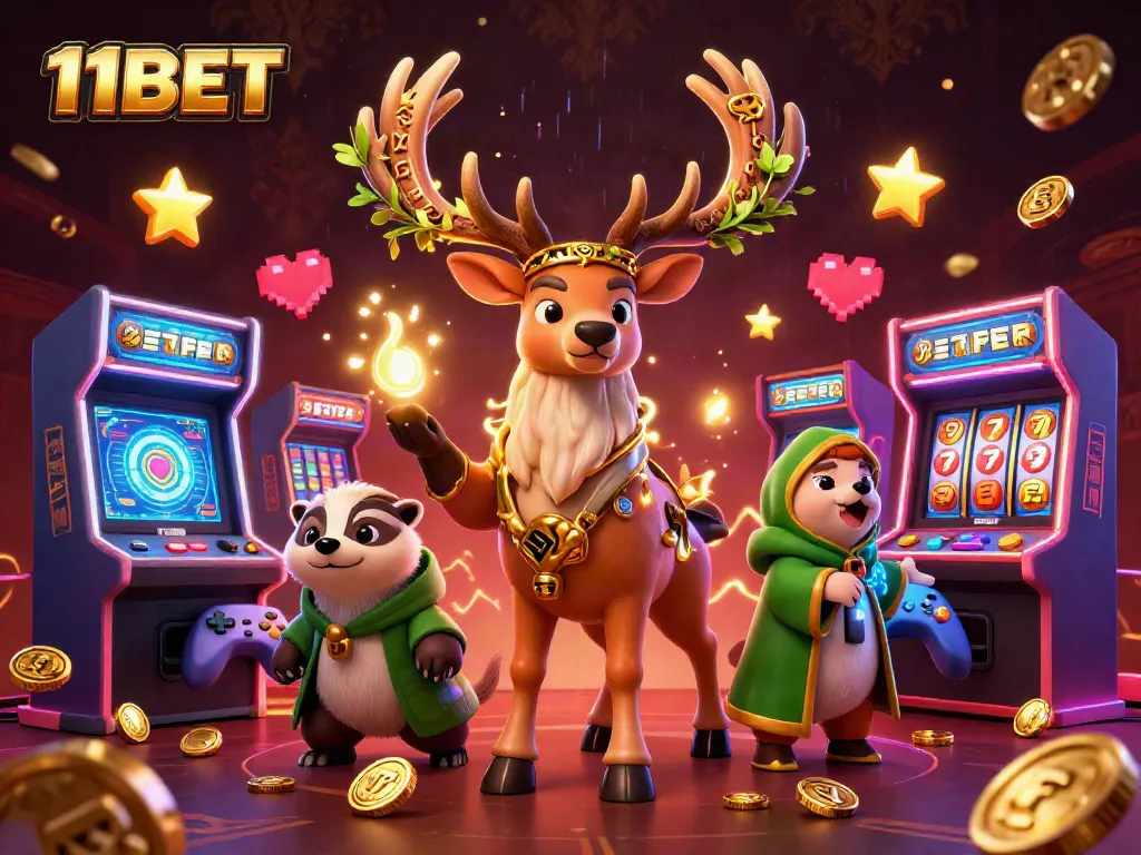 Engage with 11BET's vibrant gaming world featuring dynamic characters and casino elements.