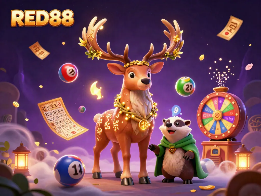 Engage with exciting RED88 lottery elements in this captivating 3D casino illustration.