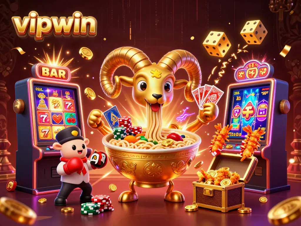 Experience exciting gameplay at vipwin with a colorful 3D casino illustration of characters and vibrant elements.