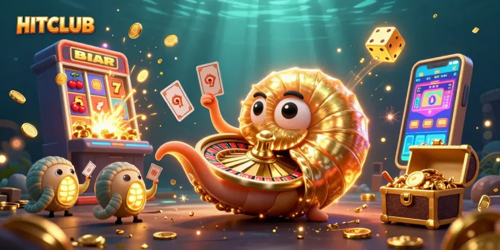 Experience HITCLUB's thrilling gameplay with vibrant slot machines and glowing casino elements bursting with excitement.