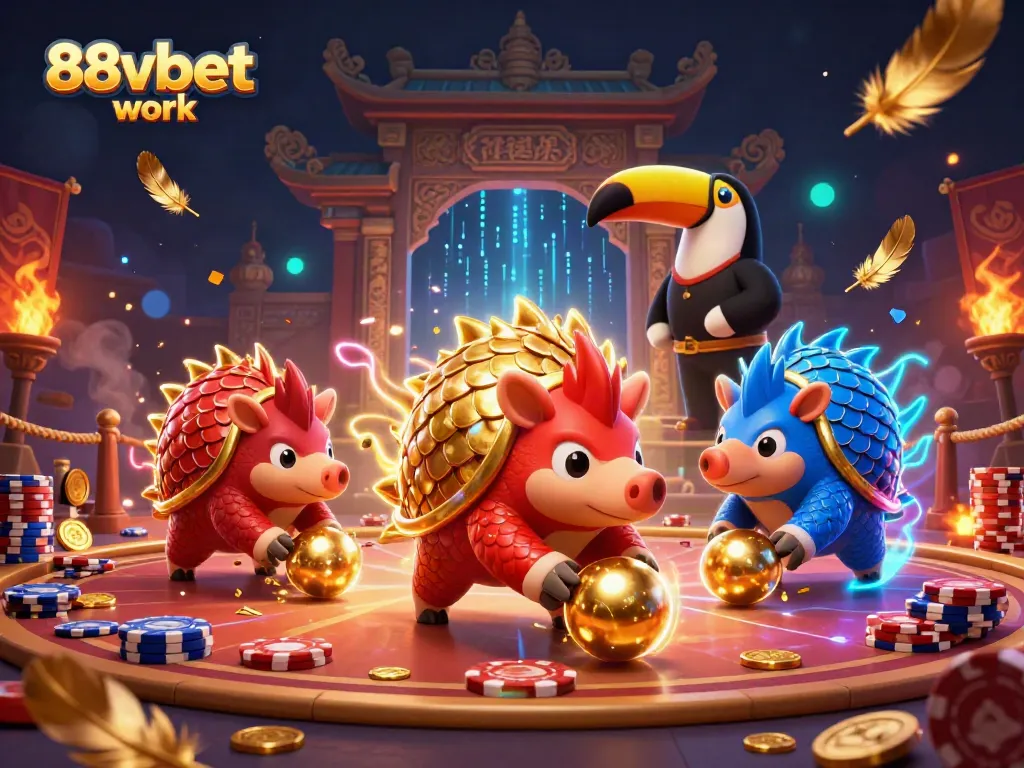 Engage with 88vbet work as cartoon pangolins compete in a vibrant casino-themed arena