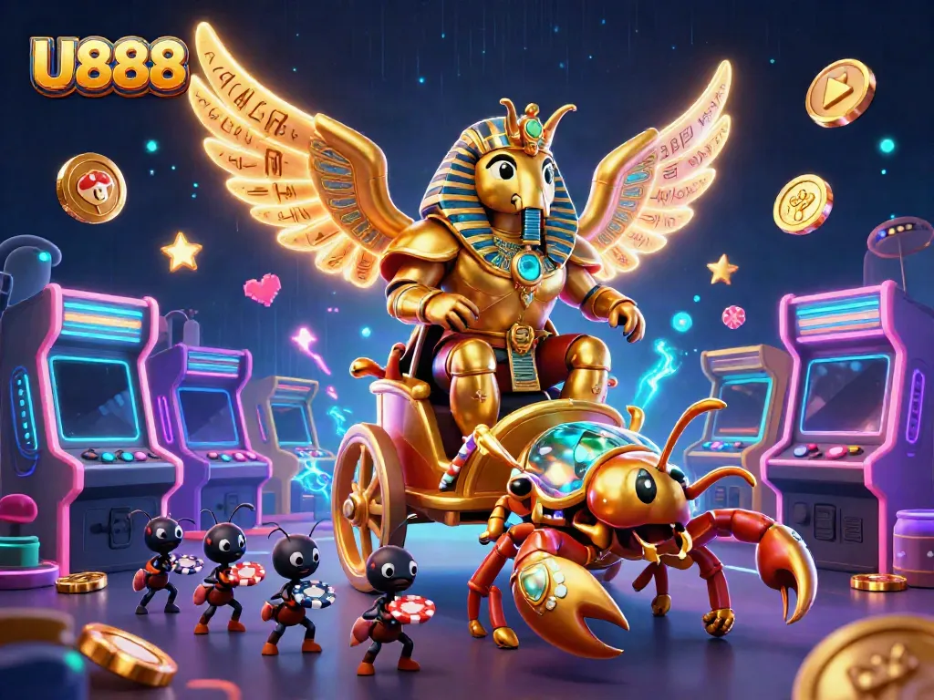 Experience the vibrant action at U888 with this dynamic casino illustration showcasing exciting games.