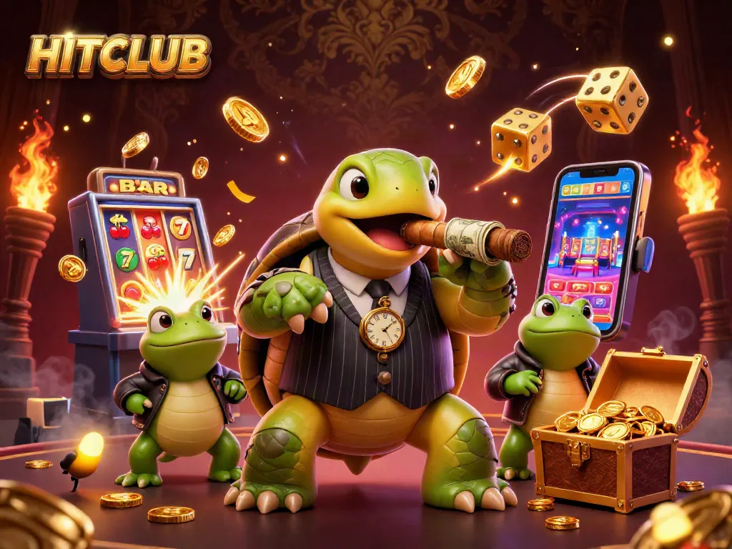 Experience winning thrills with HITCLUB in this vibrant casino-themed illustration filled with luck and excitement.