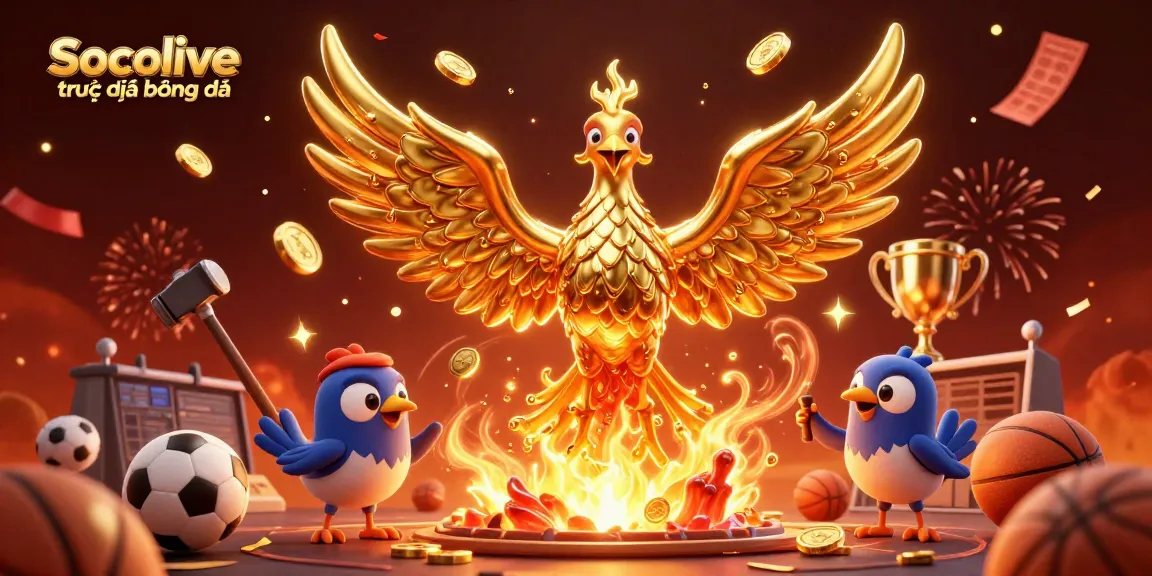 Socolive trực tiếp bóng đá elevates the betting experience with a captivating scene featuring a golden phoenix and interactive elements.